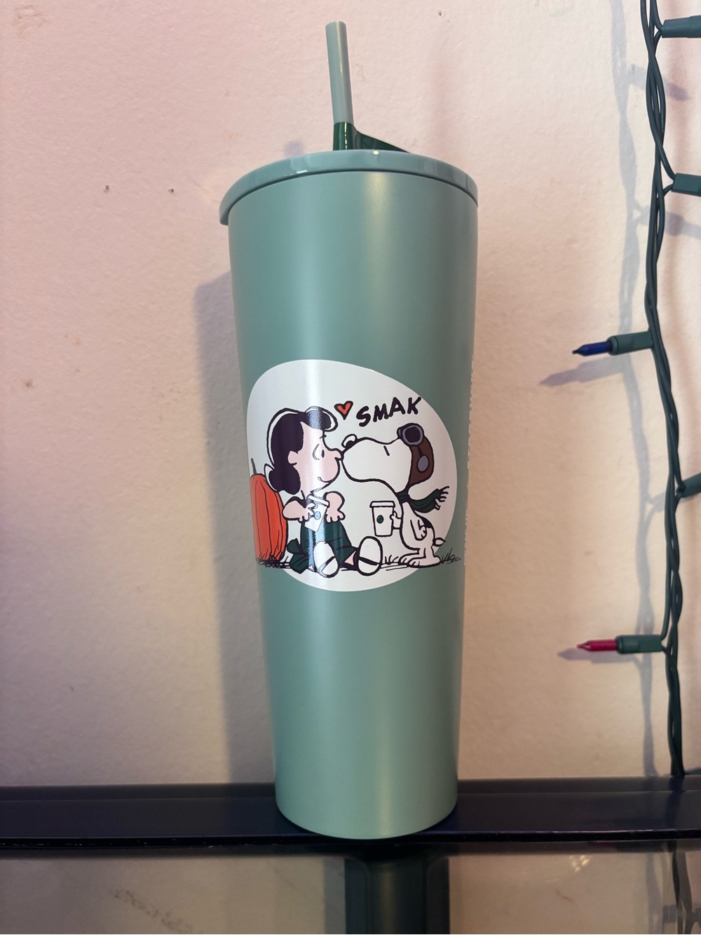Green Stainless Travel Tumbler with Peanuts Graphic